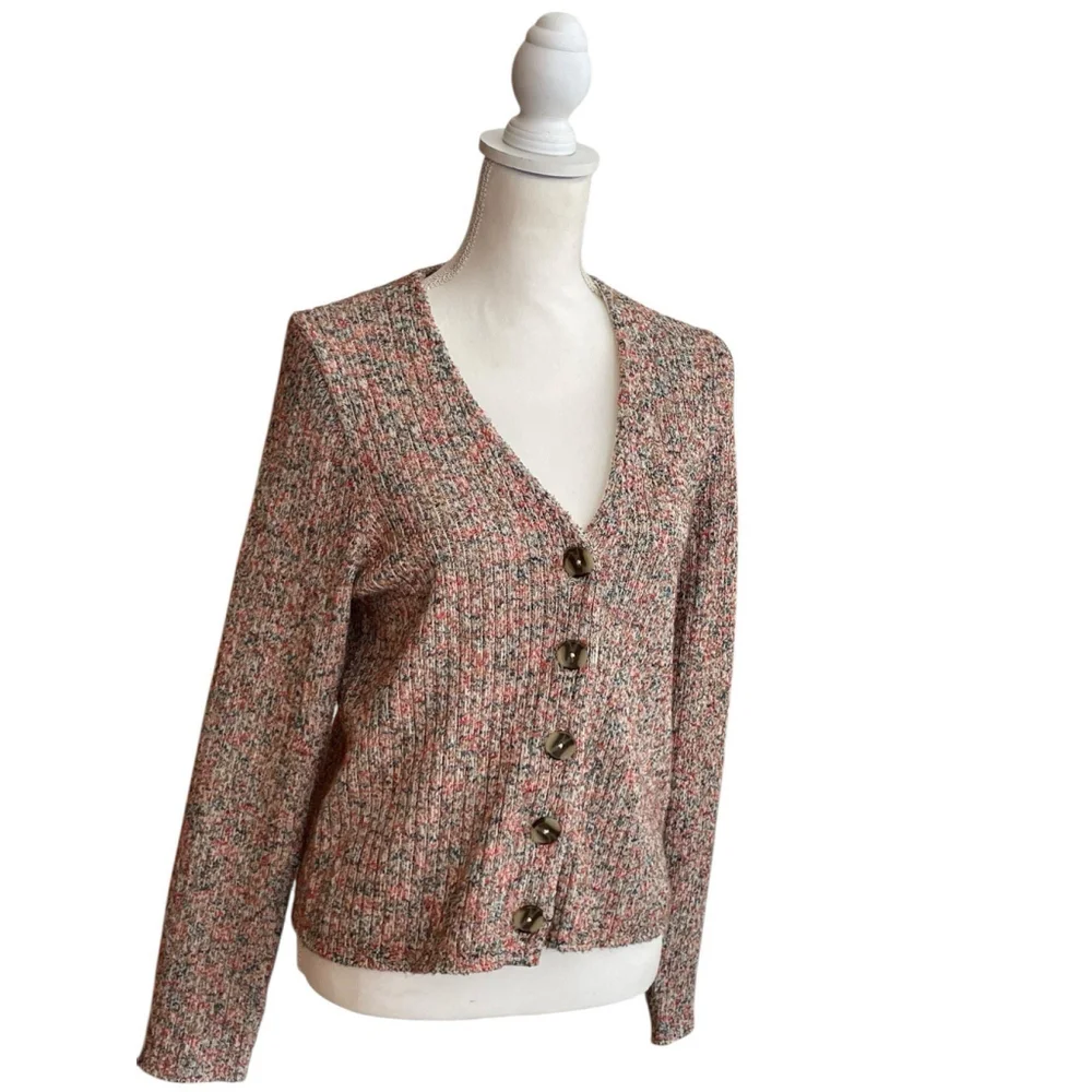Madewell Marled Shrunken Ribbed Cardigan Sweater Size XL